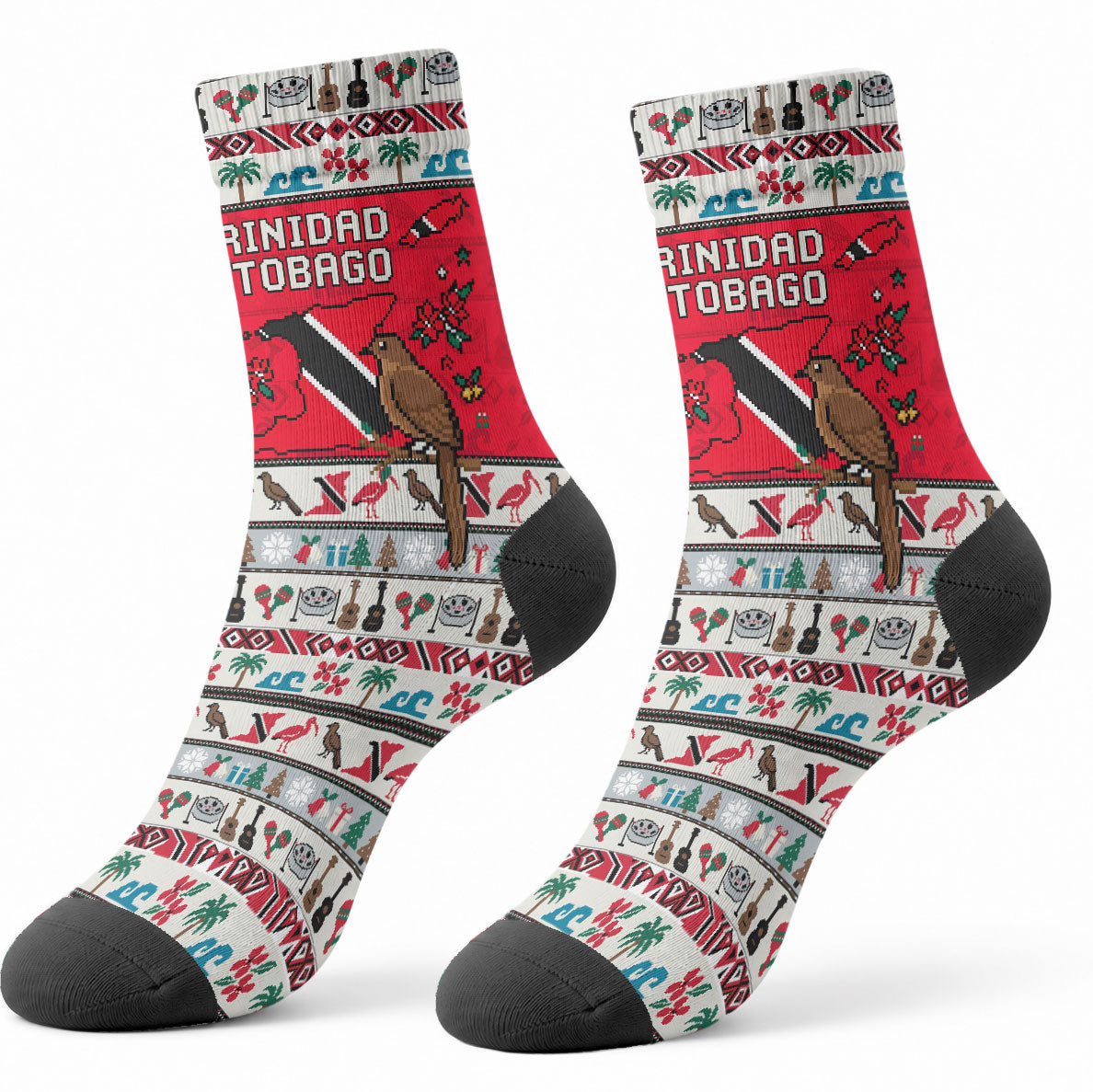 Parang Music Christmas Trinidad And Tobago Crew Socks Scarlet Ibis Santa Merry Trini Christmas