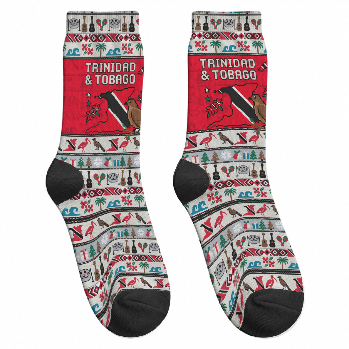 Parang Music Christmas Trinidad And Tobago Crew Socks Scarlet Ibis Santa Merry Trini Christmas
