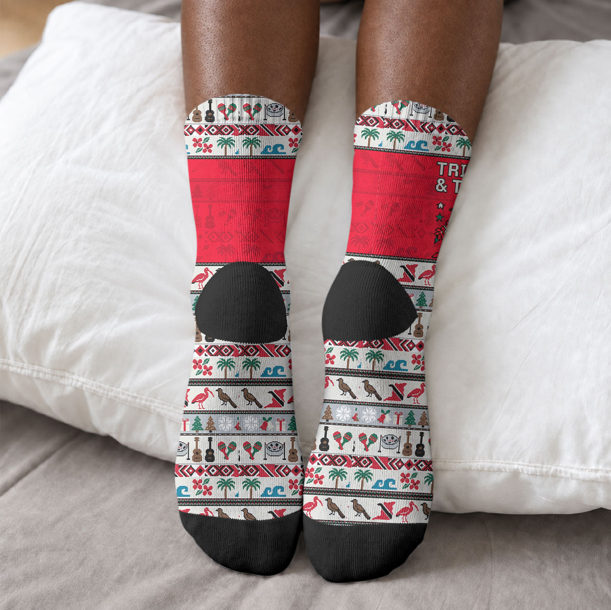 Parang Music Christmas Trinidad And Tobago Crew Socks Scarlet Ibis Santa Merry Trini Christmas