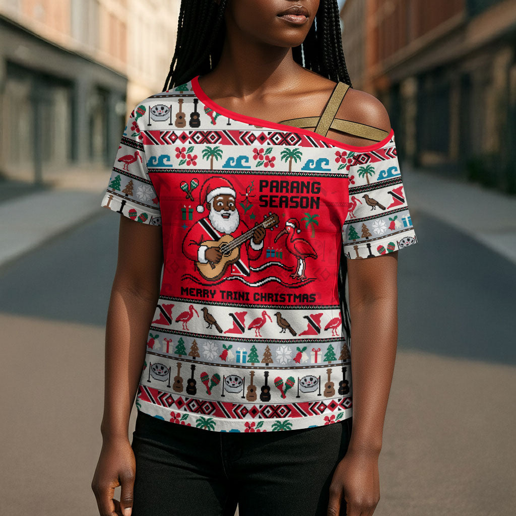 Parang Music Christmas Trinidad And Tobago Cross Shoulder Shirt Scarlet Ibis Santa Merry Trini Christmas