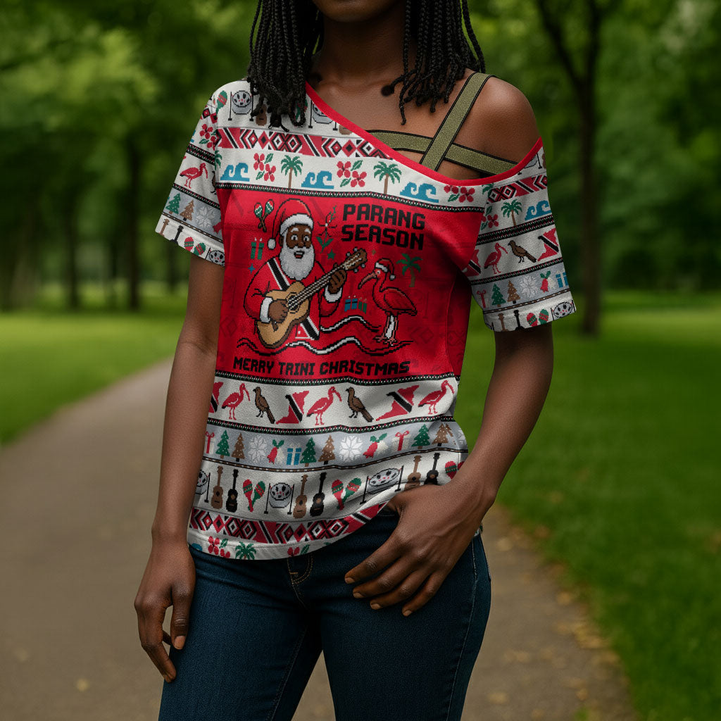 Parang Music Christmas Trinidad And Tobago Cross Shoulder Shirt Scarlet Ibis Santa Merry Trini Christmas