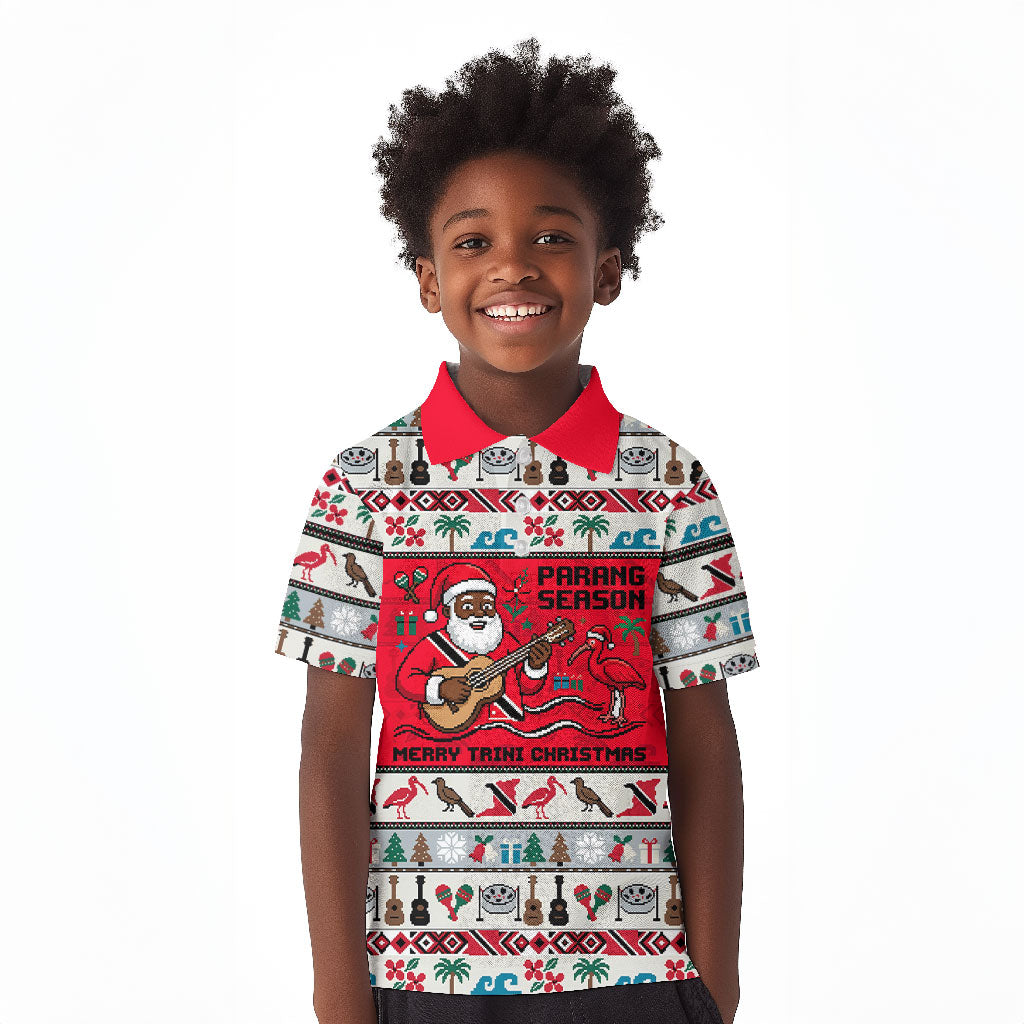 Parang Music Christmas Trinidad And Tobago Kid Polo Shirt Scarlet Ibis Santa Merry Trini Christmas