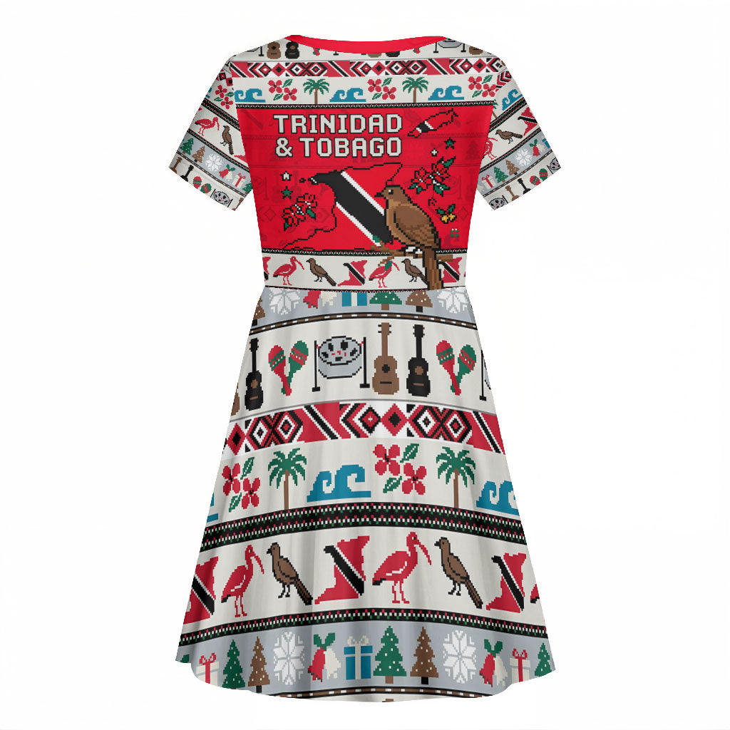 Parang Music Christmas Trinidad And Tobago Kid Short Sleeve Dress Scarlet Ibis Santa Merry Trini Christmas