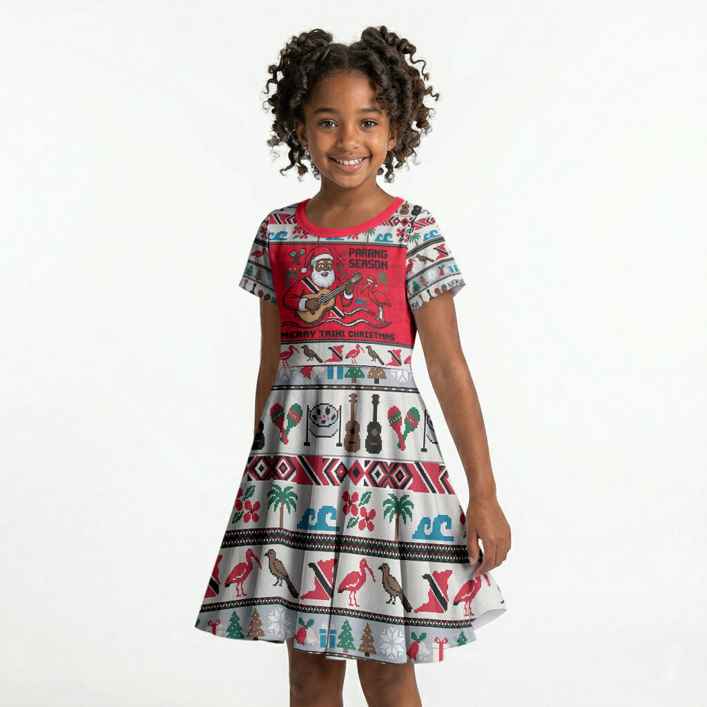 Parang Music Christmas Trinidad And Tobago Kid Short Sleeve Dress Scarlet Ibis Santa Merry Trini Christmas