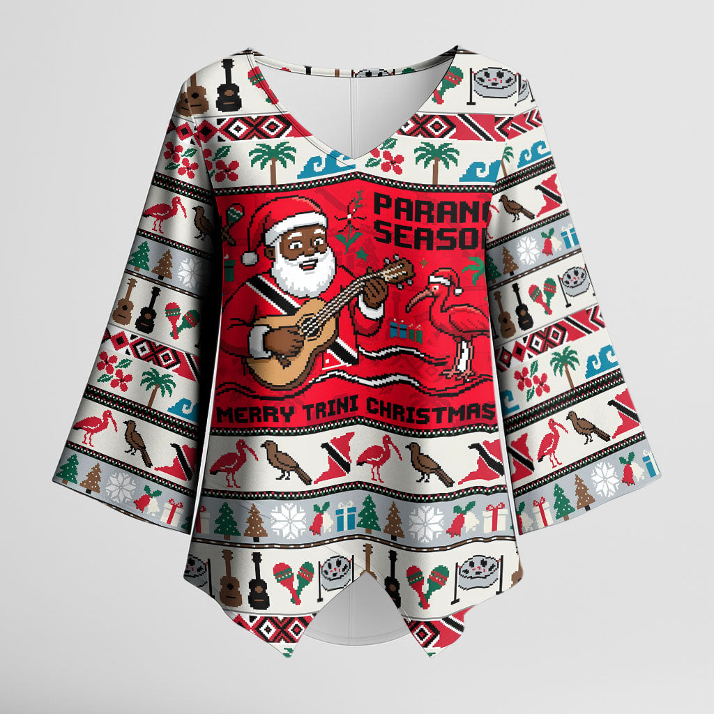 Parang Music Christmas Trinidad And Tobago Kimono Sleeve Blouse Scarlet Ibis Santa Merry Trini Christmas
