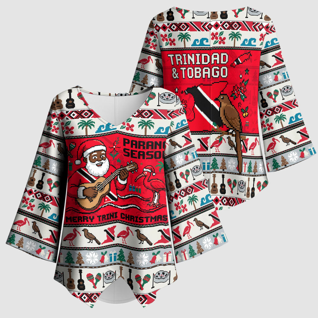 Parang Music Christmas Trinidad And Tobago Kimono Sleeve Blouse Scarlet Ibis Santa Merry Trini Christmas