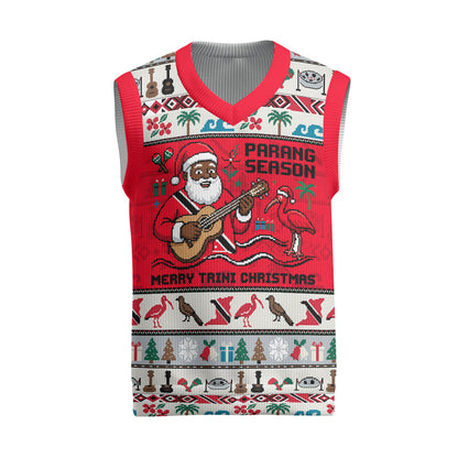Parang Music Christmas Trinidad And Tobago Christmas Knitted V-Neck Vest Scarlet Ibis Santa Merry Trini Christmas