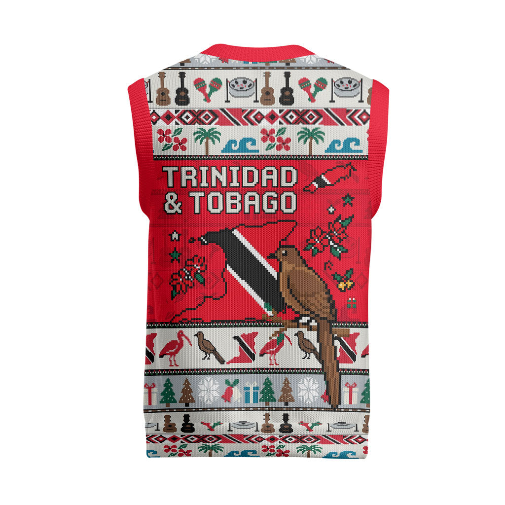 Parang Music Christmas Trinidad And Tobago Christmas Knitted V-Neck Vest Scarlet Ibis Santa Merry Trini Christmas