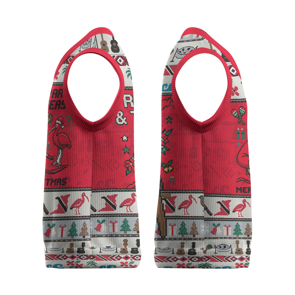Parang Music Christmas Trinidad And Tobago Christmas Knitted V-Neck Vest Scarlet Ibis Santa Merry Trini Christmas