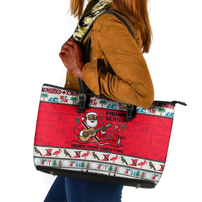 Parang Music Christmas Trinidad And Tobago Leather Tote Bag Scarlet Ibis Santa Merry Trini Christmas
