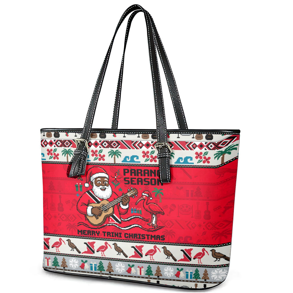 Parang Music Christmas Trinidad And Tobago Leather Tote Bag Scarlet Ibis Santa Merry Trini Christmas