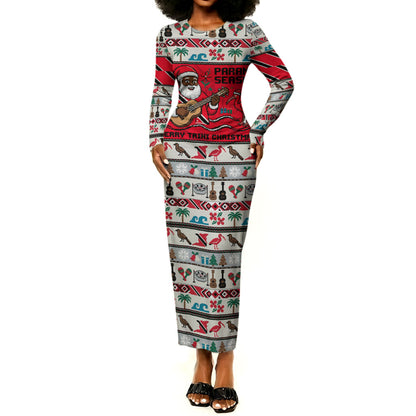 Parang Music Christmas Trinidad And Tobago Long Sleeve Bodycon Dress Scarlet Ibis Santa Merry Trini Christmas