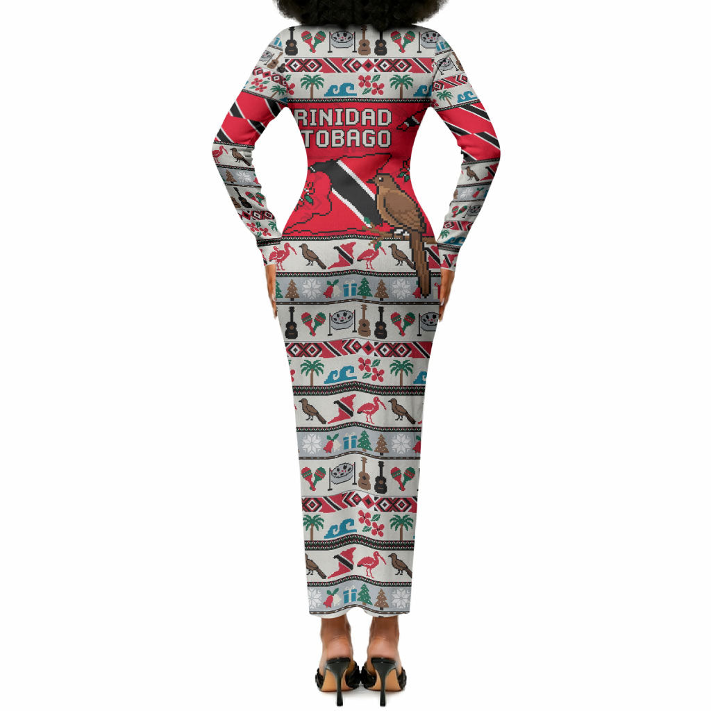 Parang Music Christmas Trinidad And Tobago Long Sleeve Bodycon Dress Scarlet Ibis Santa Merry Trini Christmas