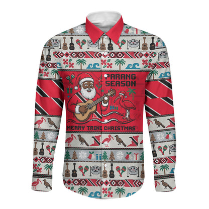 Parang Music Christmas Trinidad And Tobago Long Sleeve Button Shirt Scarlet Ibis Santa Merry Trini Christmas