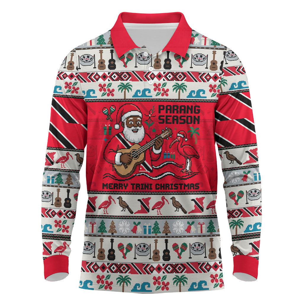 Parang Music Christmas Trinidad And Tobago Long Sleeve Polo Shirt Scarlet Ibis Santa Merry Trini Christmas