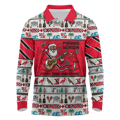 Parang Music Christmas Trinidad And Tobago Long Sleeve Polo Shirt Scarlet Ibis Santa Merry Trini Christmas