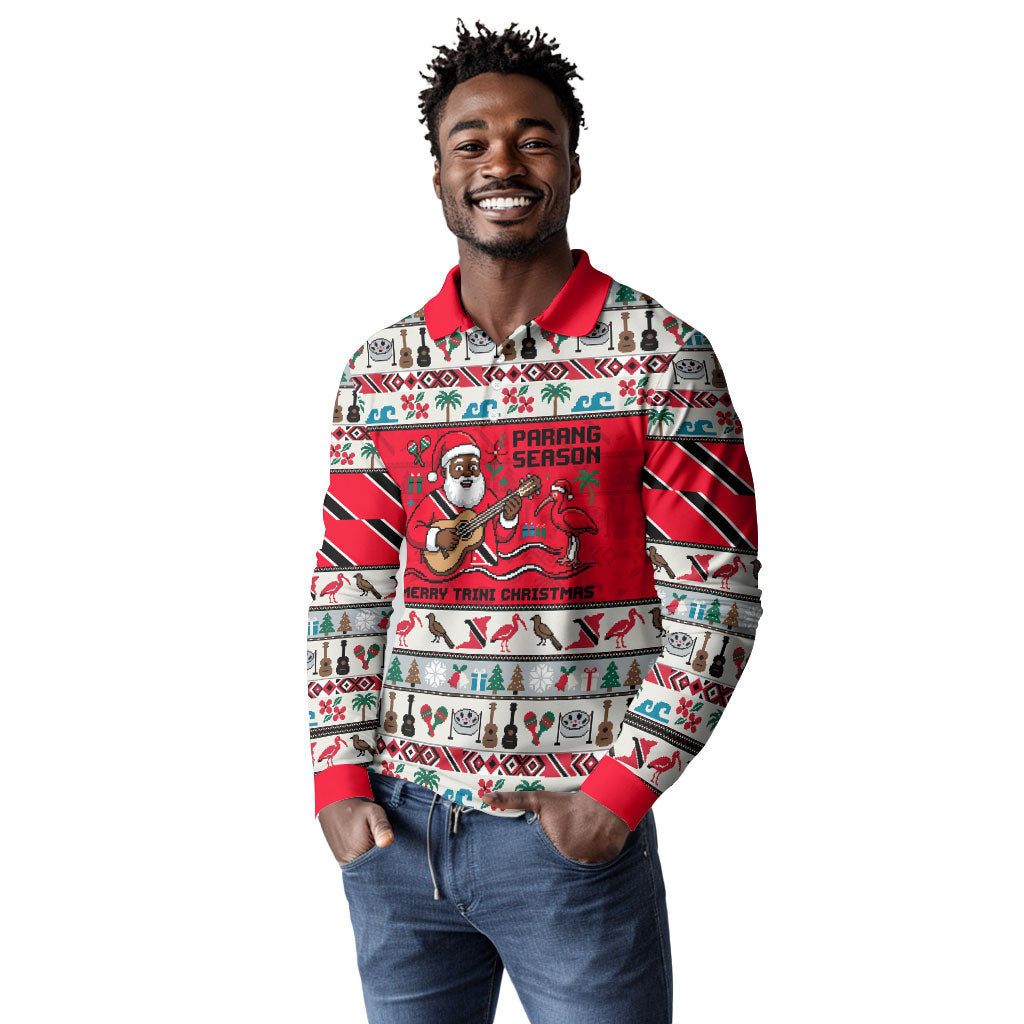 Parang Music Christmas Trinidad And Tobago Long Sleeve Polo Shirt Scarlet Ibis Santa Merry Trini Christmas