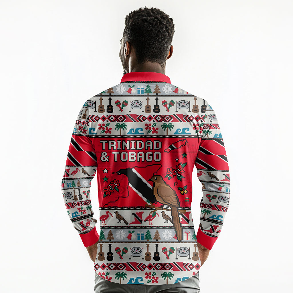 Parang Music Christmas Trinidad And Tobago Long Sleeve Polo Shirt Scarlet Ibis Santa Merry Trini Christmas
