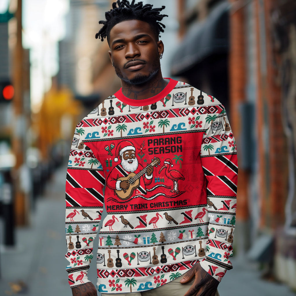 Parang Music Christmas Trinidad And Tobago Long Sleeve Shirt Scarlet Ibis Santa Merry Trini Christmas