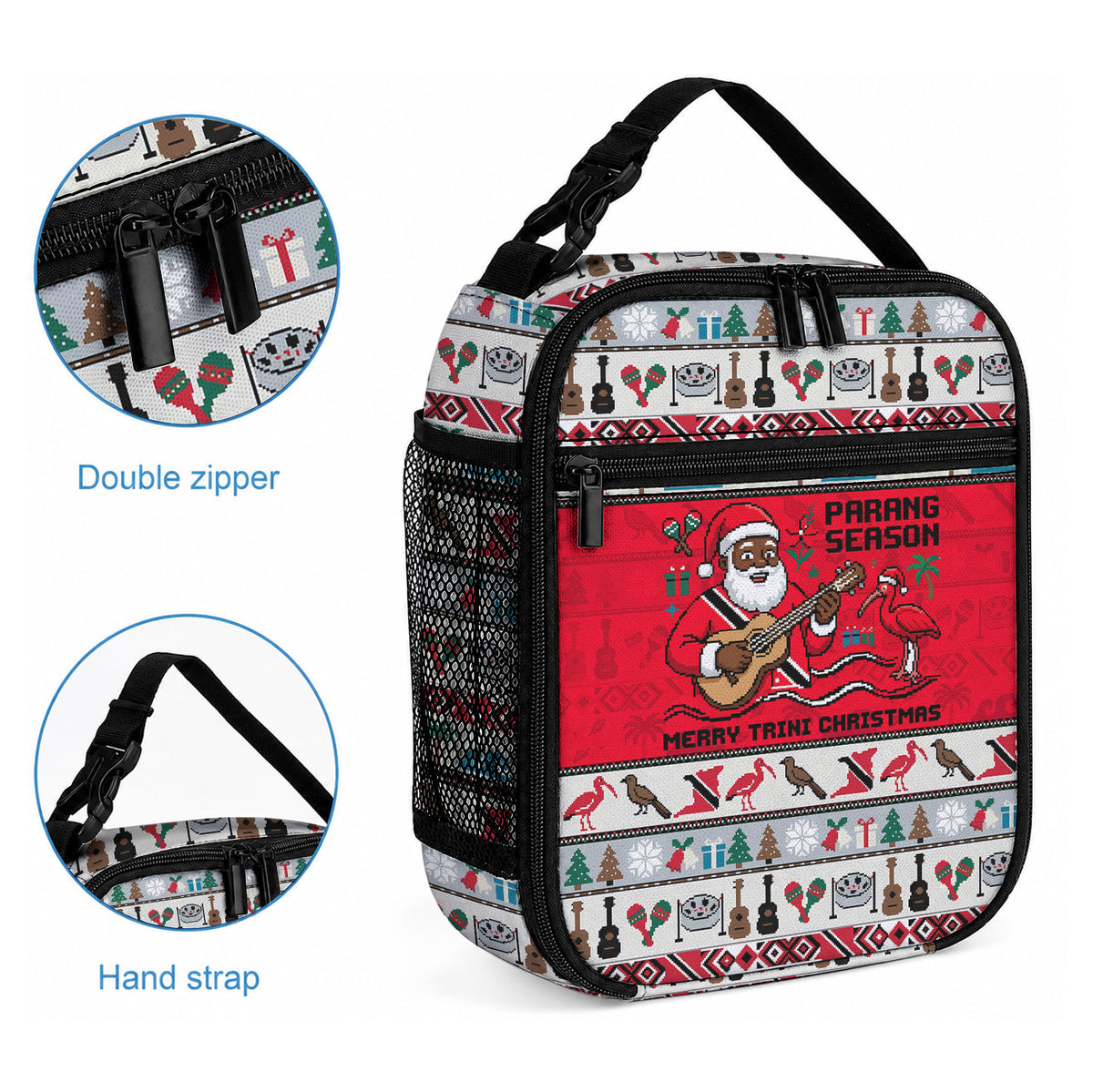 Parang Music Christmas Trinidad And Tobago Lunch Bag Scarlet Ibis Santa Merry Trini Christmas