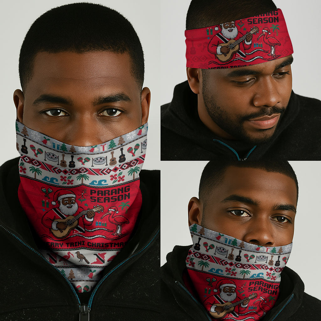 Parang Music Christmas Trinidad And Tobago Neck Gaiter Scarlet Ibis Santa Merry Trini Christmas