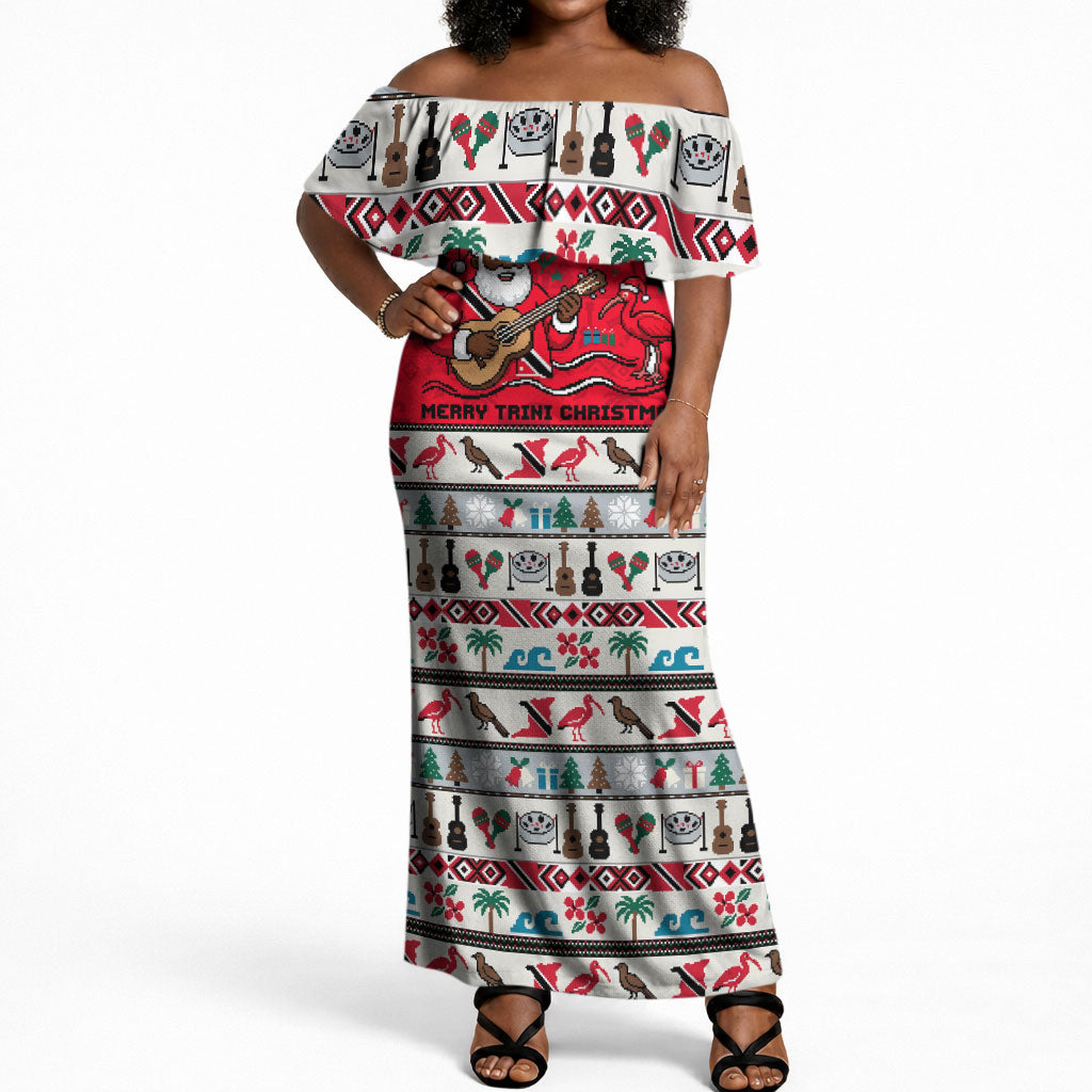 Parang Music Christmas Trinidad And Tobago Off Shoulder Maxi Dress Scarlet Ibis Santa Merry Trini Christmas
