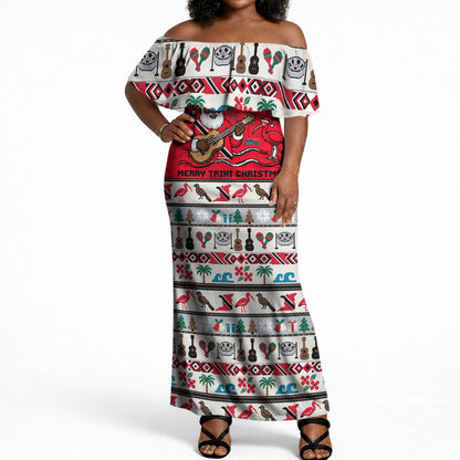 Parang Music Christmas Trinidad And Tobago Off Shoulder Maxi Dress Scarlet Ibis Santa Merry Trini Christmas