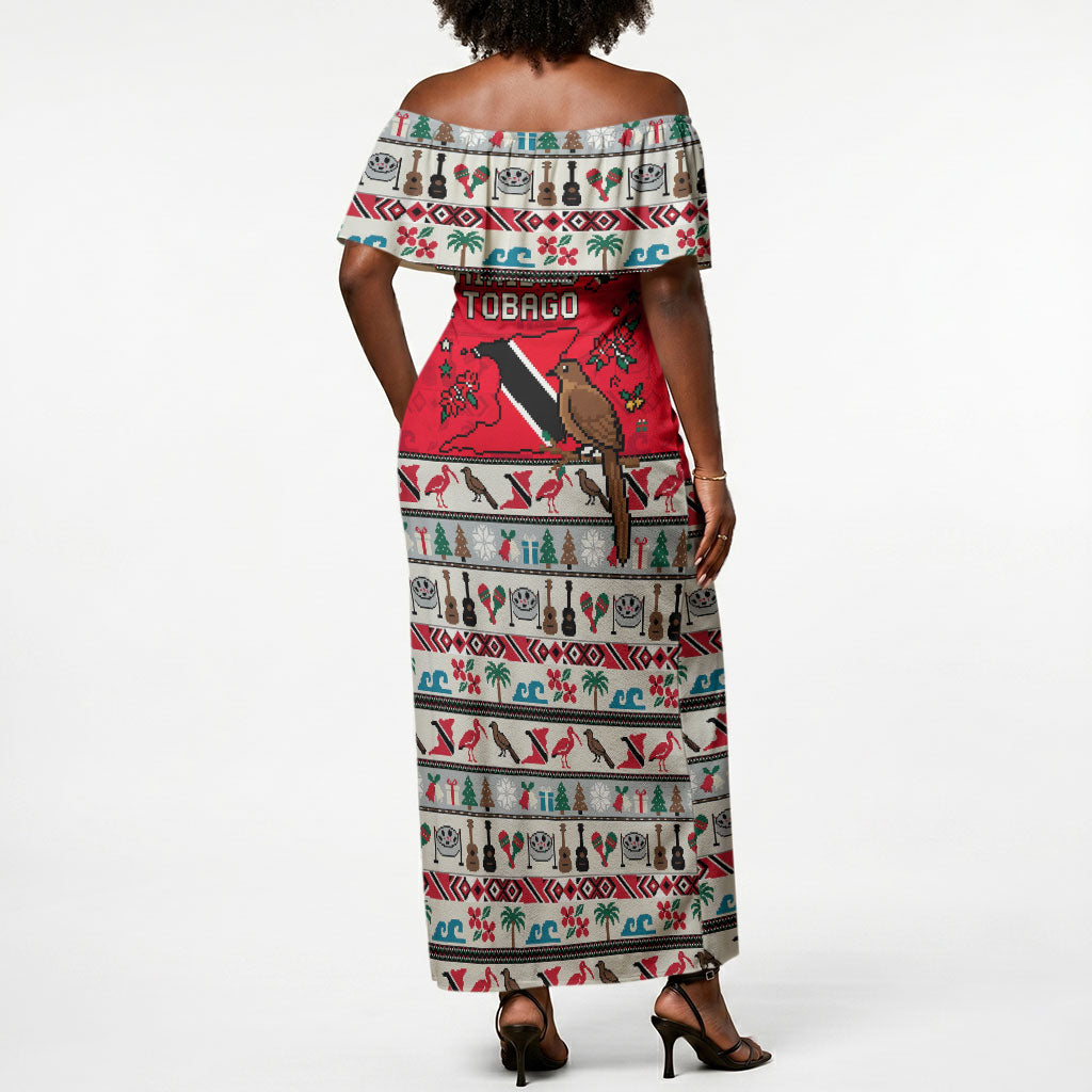 Parang Music Christmas Trinidad And Tobago Off Shoulder Maxi Dress Scarlet Ibis Santa Merry Trini Christmas
