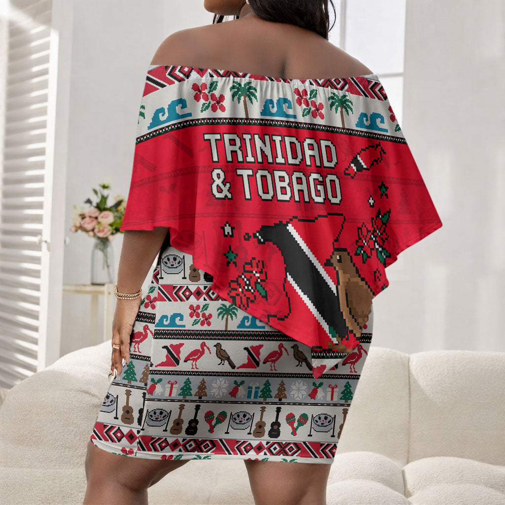 Parang Music Christmas Trinidad And Tobago Off Shoulder Short Dress Scarlet Ibis Santa Merry Trini Christmas