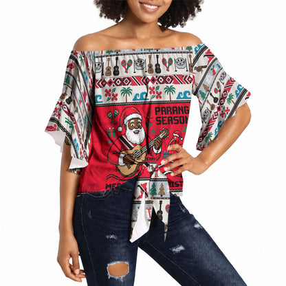 Parang Music Christmas Trinidad And Tobago Off Shoulder Wrap Waist Top Scarlet Ibis Santa Merry Trini Christmas