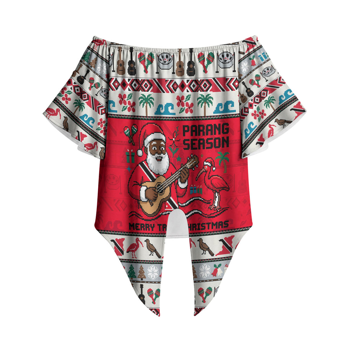 Parang Music Christmas Trinidad And Tobago Off Shoulder Wrap Waist Top Scarlet Ibis Santa Merry Trini Christmas