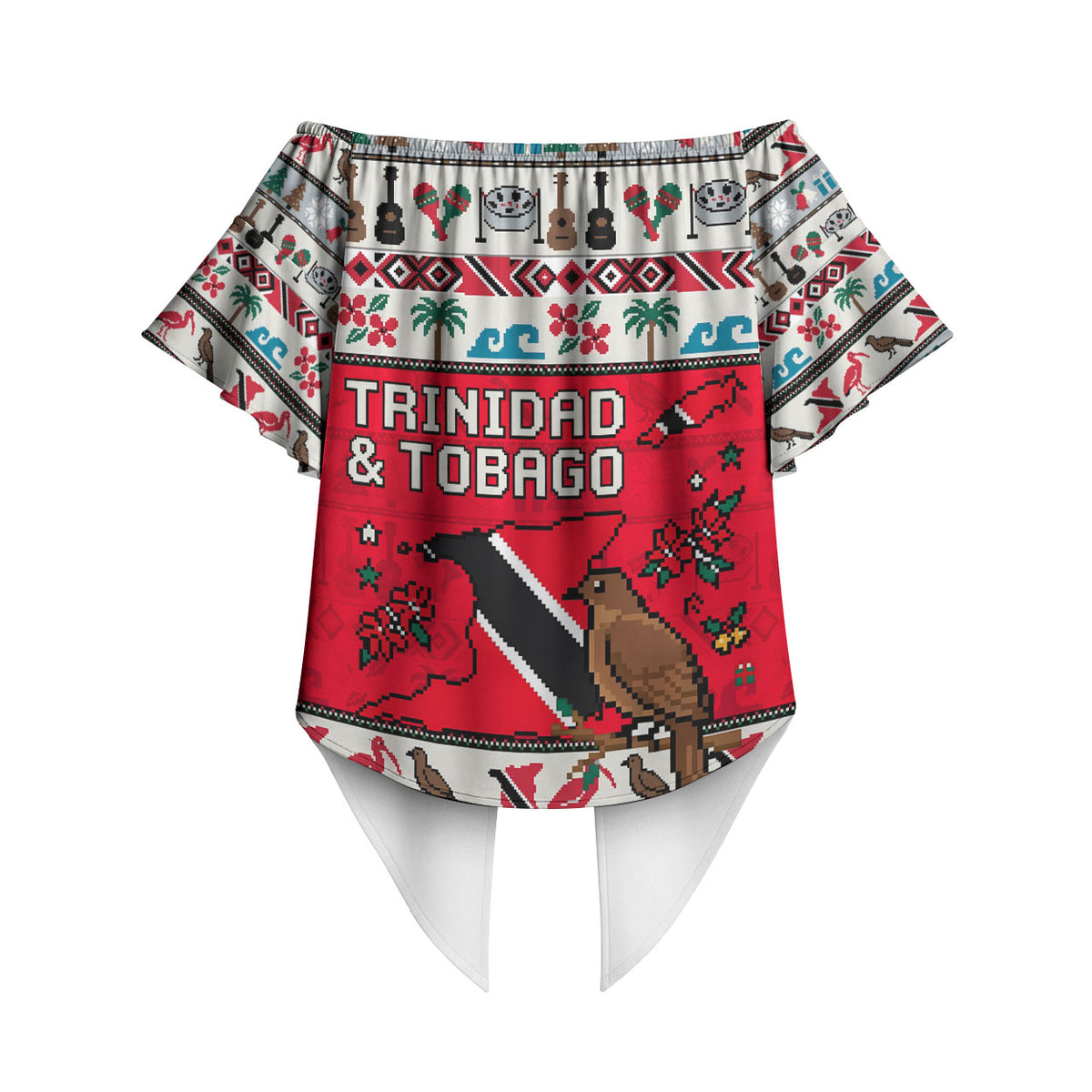 Parang Music Christmas Trinidad And Tobago Off Shoulder Wrap Waist Top Scarlet Ibis Santa Merry Trini Christmas