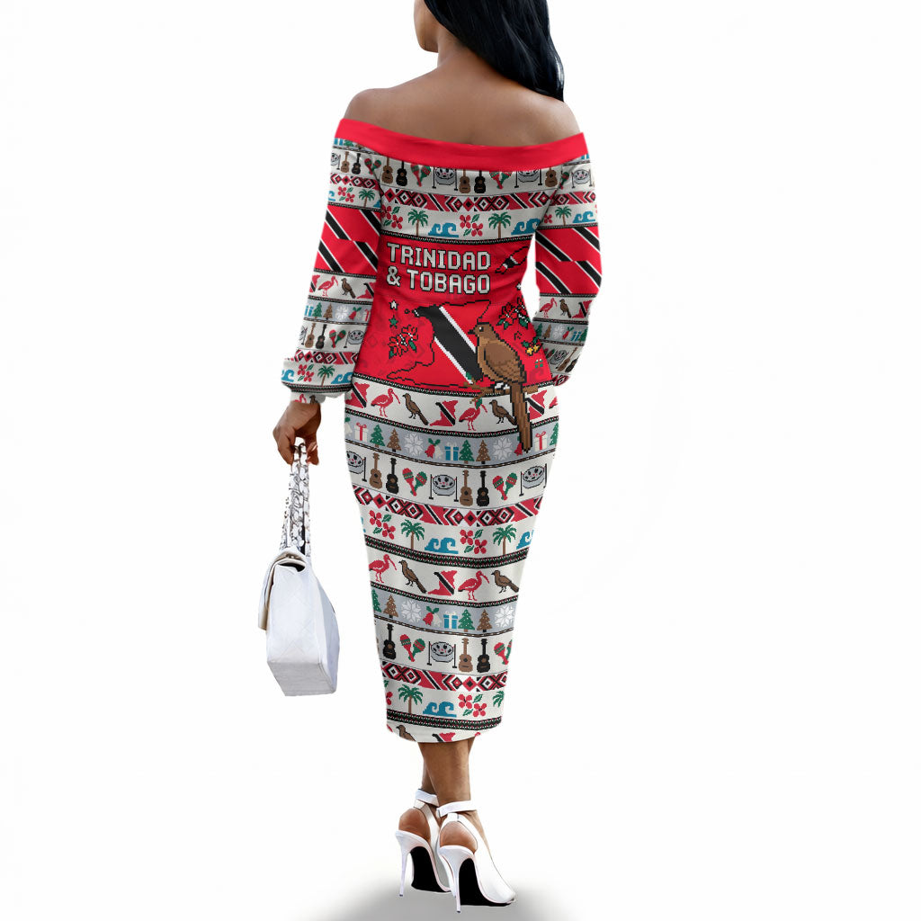Parang Music Christmas Trinidad And Tobago Off The Shoulder Long Sleeve Dress Scarlet Ibis Santa Merry Trini Christmas