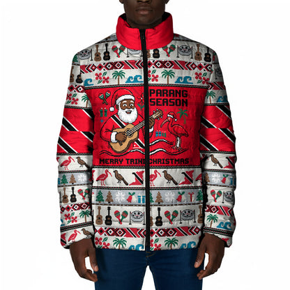 Parang Music Christmas Trinidad And Tobago Padded Jacket Scarlet Ibis Santa Merry Trini Christmas