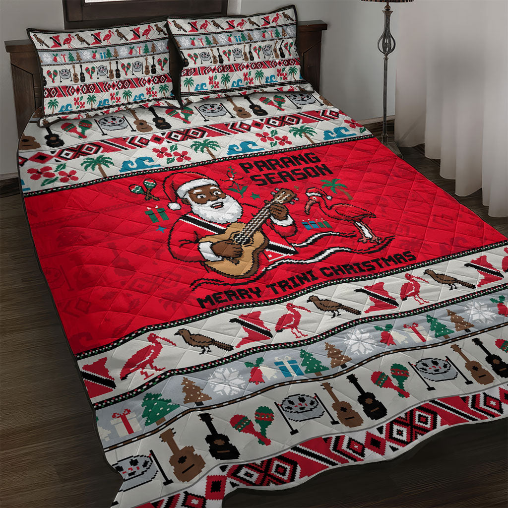 Parang Music Christmas Trinidad And Tobago Quilt Bed Set Scarlet Ibis Santa Merry Trini Christmas