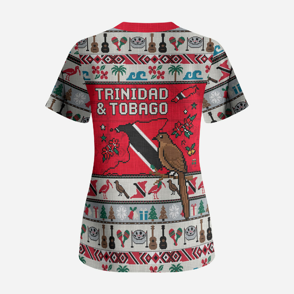 Parang Music Christmas Trinidad And Tobago Scrub Top Scarlet Ibis Santa Merry Trini Christmas