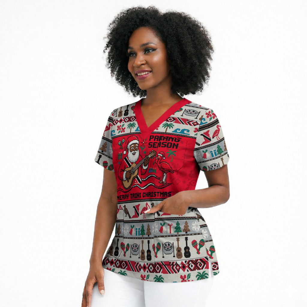 Parang Music Christmas Trinidad And Tobago Scrub Top Scarlet Ibis Santa Merry Trini Christmas
