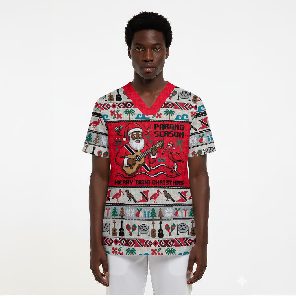 Parang Music Christmas Trinidad And Tobago Scrub Top Scarlet Ibis Santa Merry Trini Christmas