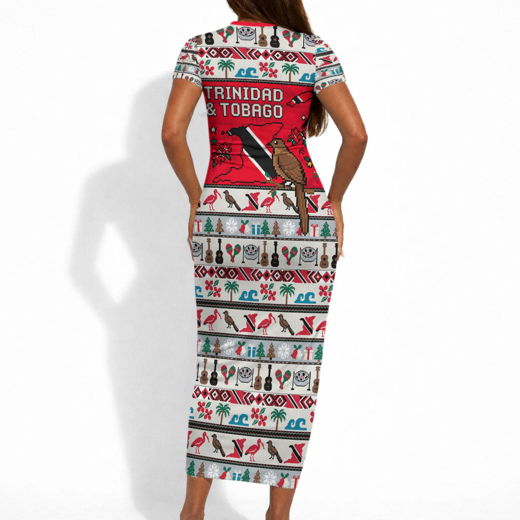 Parang Music Christmas Trinidad And Tobago Short Sleeve Bodycon Dress Scarlet Ibis Santa Merry Trini Christmas