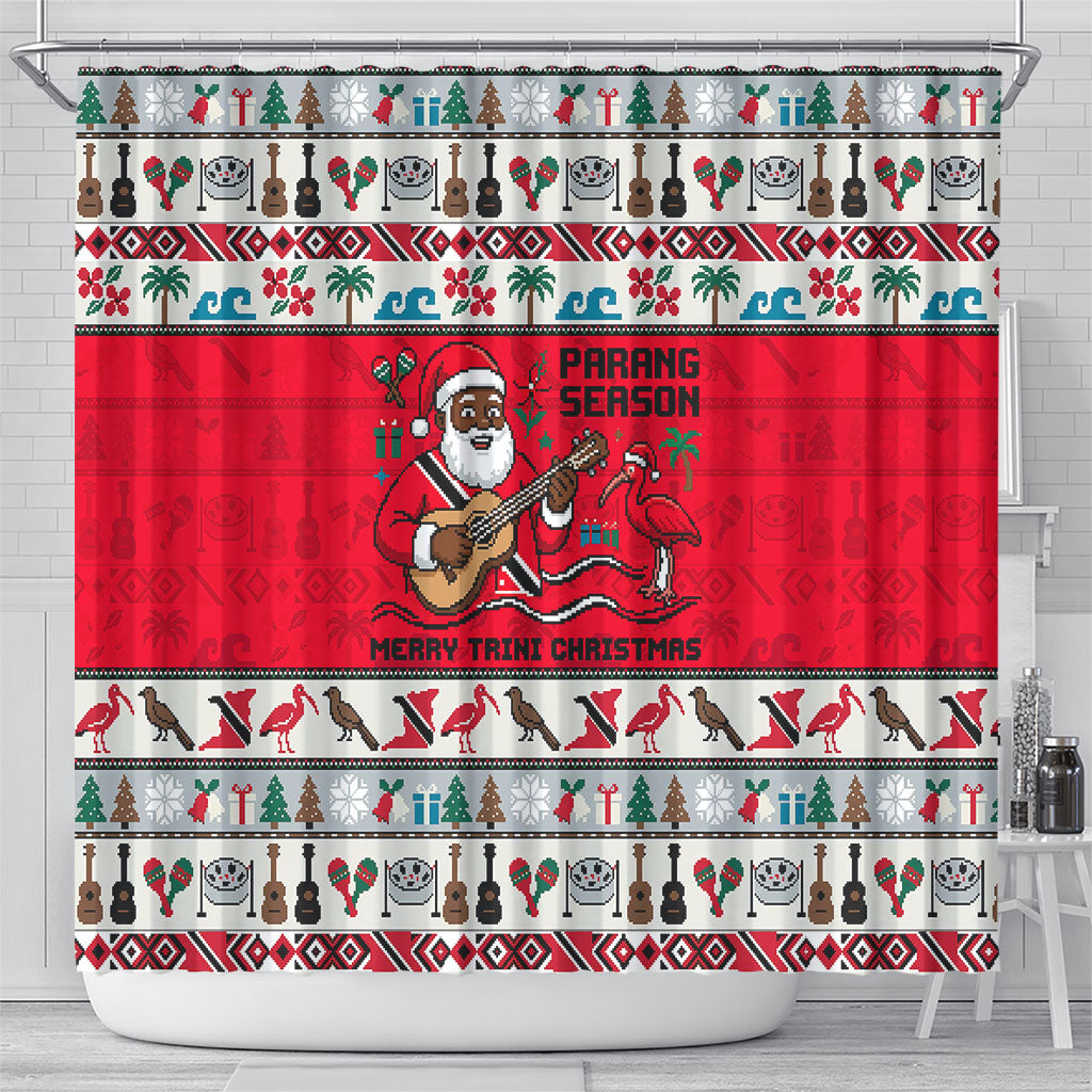 Parang Music Christmas Trinidad And Tobago Shower Curtain Scarlet Ibis Santa Merry Trini Christmas