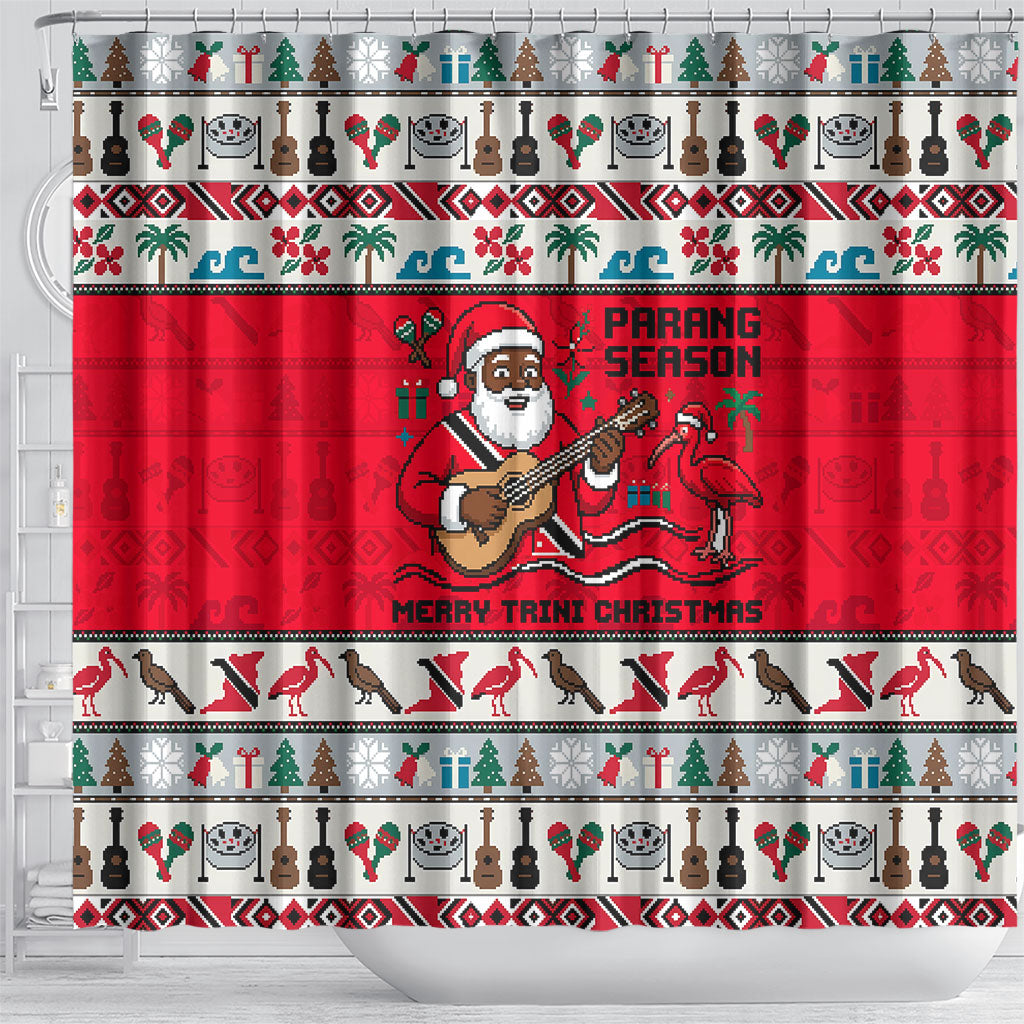 Parang Music Christmas Trinidad And Tobago Shower Curtain Scarlet Ibis Santa Merry Trini Christmas