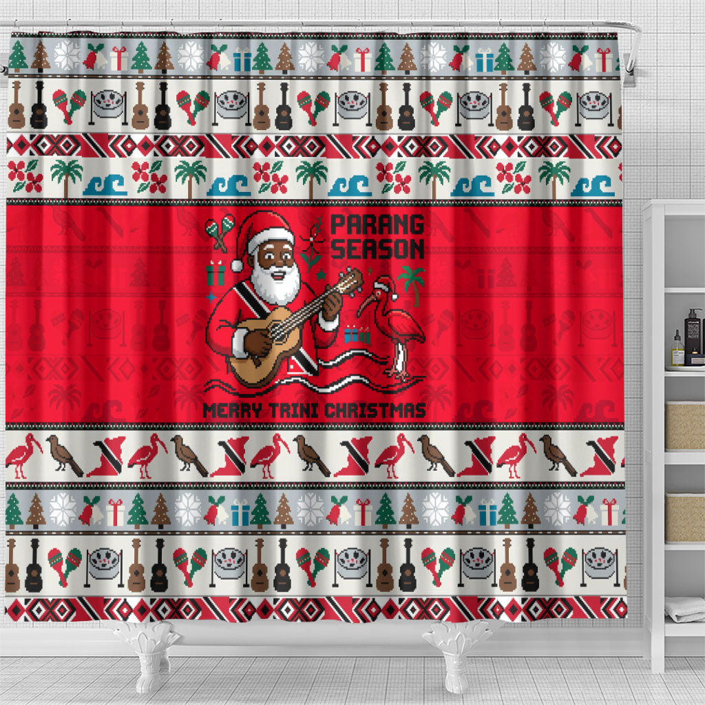 Parang Music Christmas Trinidad And Tobago Shower Curtain Scarlet Ibis Santa Merry Trini Christmas