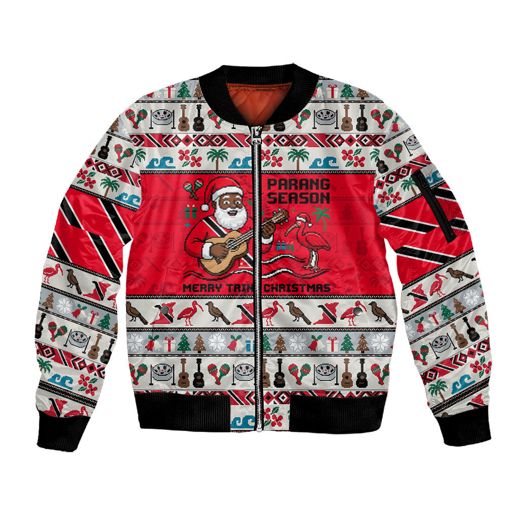 Parang Music Christmas Trinidad And Tobago Sleeve Zip Bomber Jacket Scarlet Ibis Santa Merry Trini Christmas