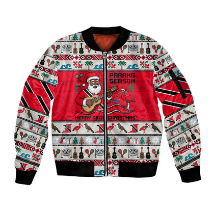 Parang Music Christmas Trinidad And Tobago Sleeve Zip Bomber Jacket Scarlet Ibis Santa Merry Trini Christmas