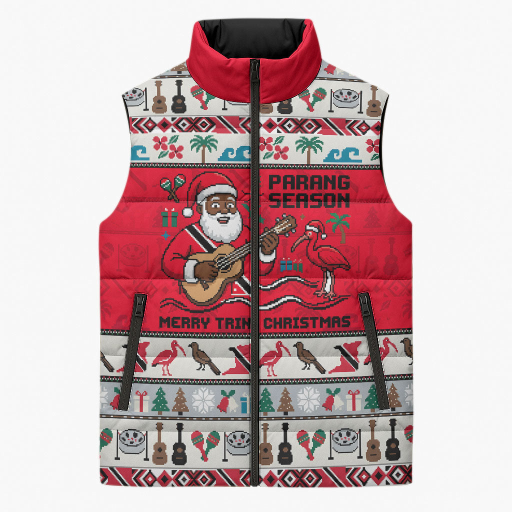 Parang Music Christmas Trinidad And Tobago Sleeveless Puffer Jacket Scarlet Ibis Santa Merry Trini Christmas