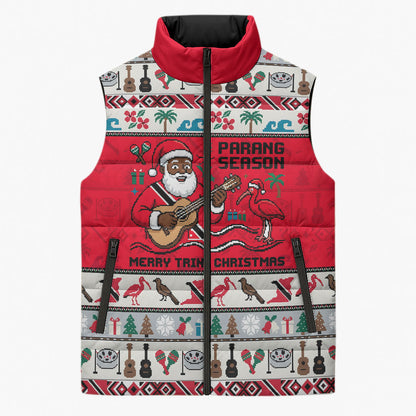 Parang Music Christmas Trinidad And Tobago Sleeveless Puffer Jacket Scarlet Ibis Santa Merry Trini Christmas