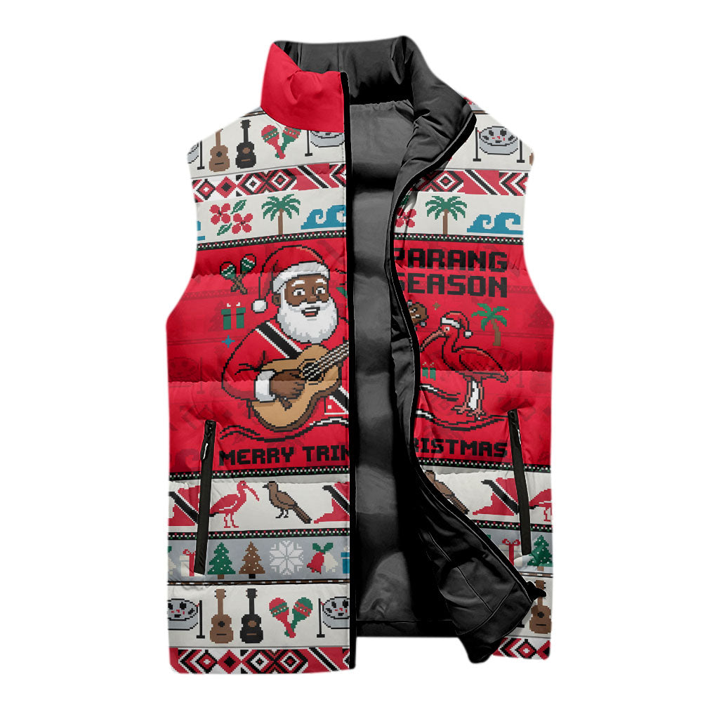Parang Music Christmas Trinidad And Tobago Sleeveless Puffer Jacket Scarlet Ibis Santa Merry Trini Christmas