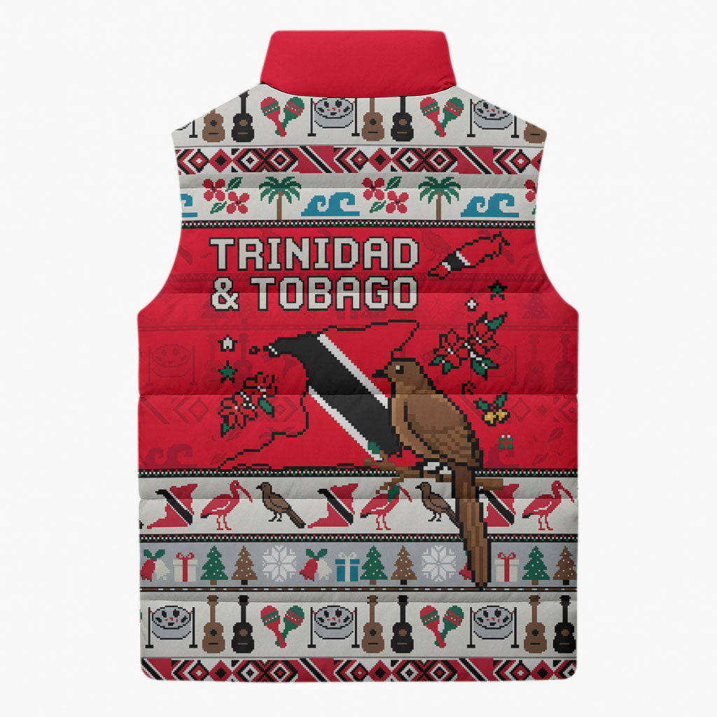 Parang Music Christmas Trinidad And Tobago Sleeveless Puffer Jacket Scarlet Ibis Santa Merry Trini Christmas