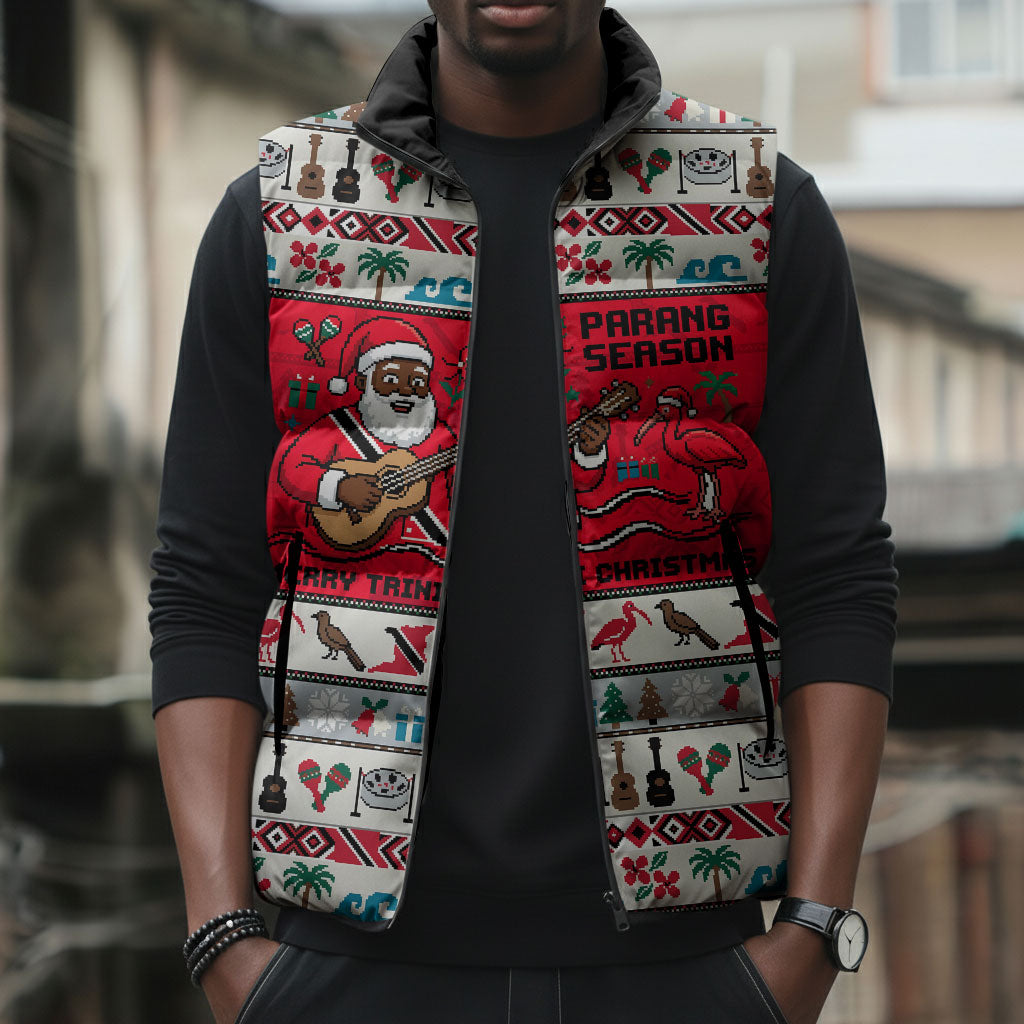 Parang Music Christmas Trinidad And Tobago Sleeveless Puffer Jacket Scarlet Ibis Santa Merry Trini Christmas
