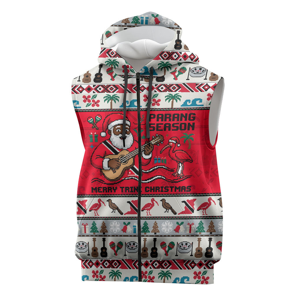 Parang Music Christmas Trinidad And Tobago Sleeveless Zip Hoodie Scarlet Ibis Santa Merry Trini Christmas